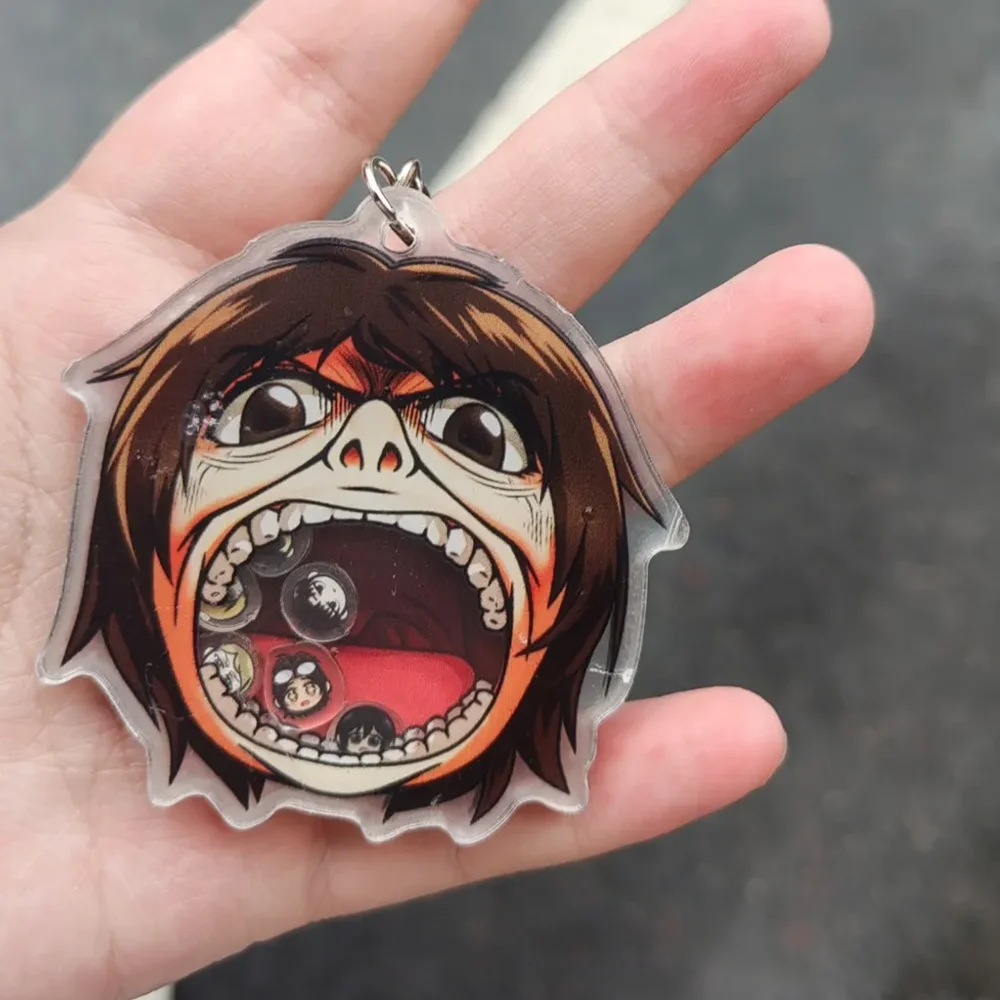 Anime Attack on Titan Pure Titan Cosplay Key Chain Acrylic Shake Cartoon Figure Keychain Backpack Pendant Keyring Accessories