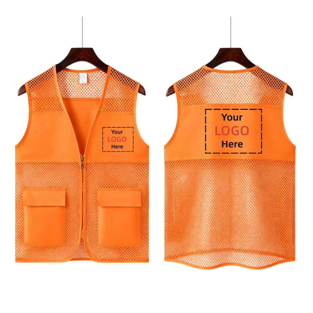 Custom Logo Vestes Mesh Volunteer Women Vest Pockets Sleeveless Work Waistcoat Breathable Activity Uniform for Event Staff