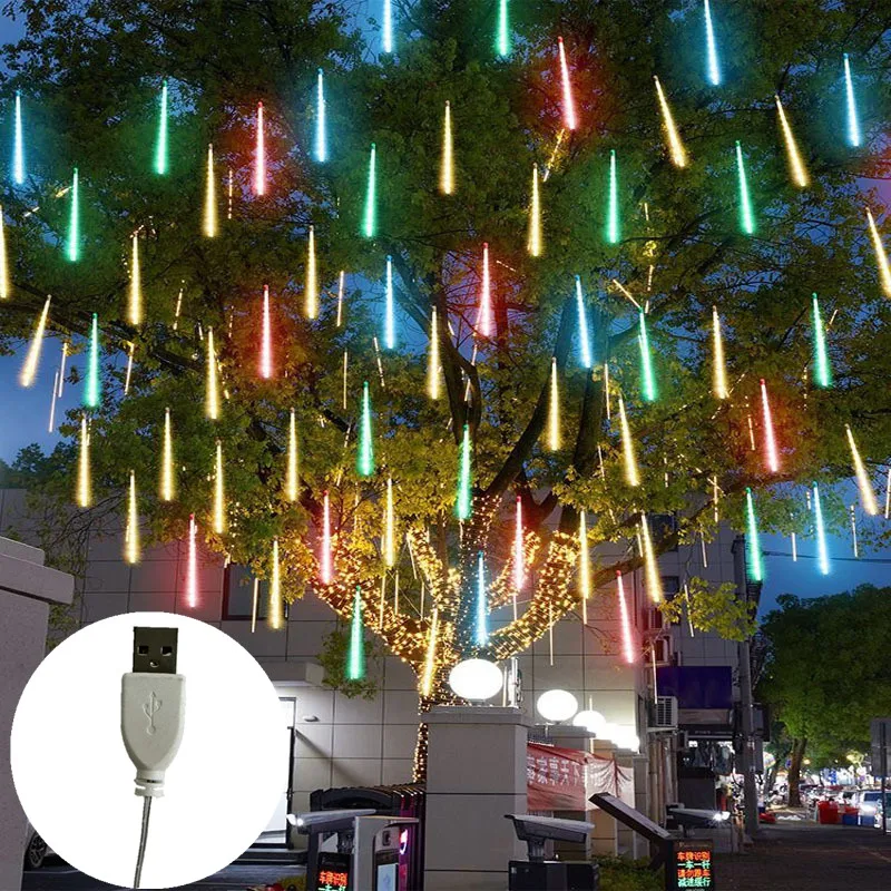 

Holiday 8 Tubes USB Meteor Shower String Lights Outdoor String Lights Garden Street Raindrop Lights Christmas Wedding Decoration