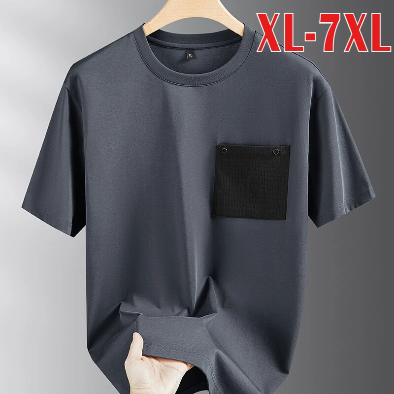 

Minglu Mercerized Cotton Summer Men's T-shirts Luxury Short Sleeve Solid Color Round Collar Simple Casual Plus Size 5XL 6XL 7XL