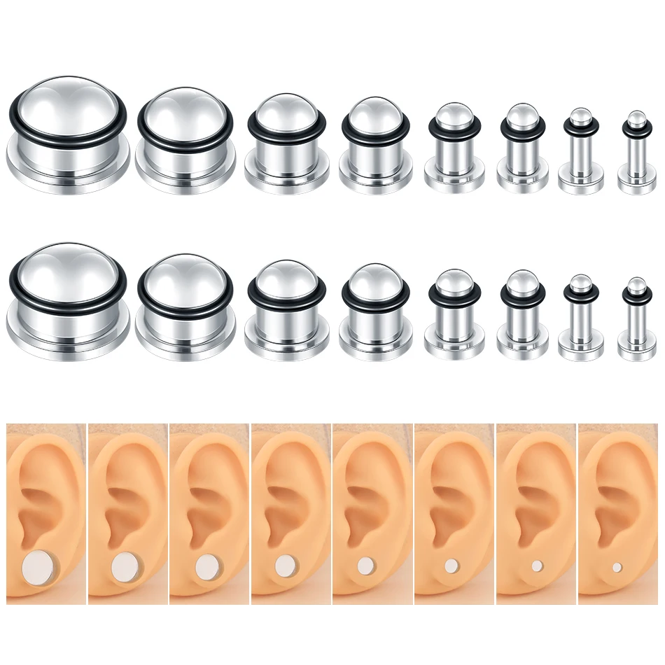 2pcs 1.6-16mm Stainless Steel Ear Plugs Tunnels Silver Color Ear Gauge Stretching Kit Jewelry for Women Men