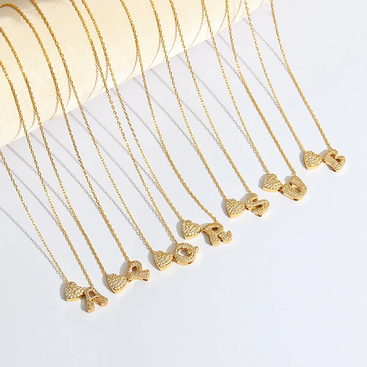Dainty Initial Letters with Heart Necklaces for Women 18K Gold Plated Zircon Micro Inlaid Capital Letter Chain Name Jewelry Gift image 4