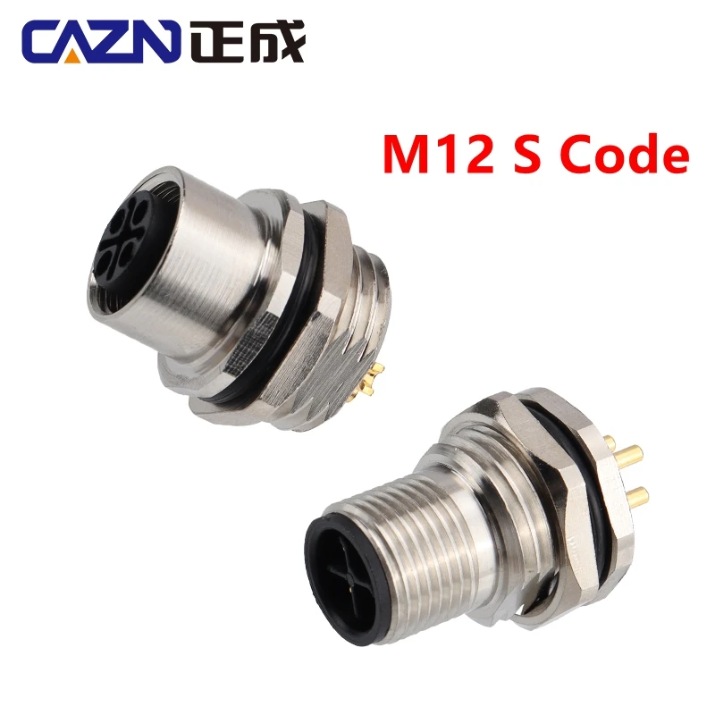 

M12 S Code Male Female Front Mounting Socket 3Pin Metal Connector With 30cm Electronic Core Wire