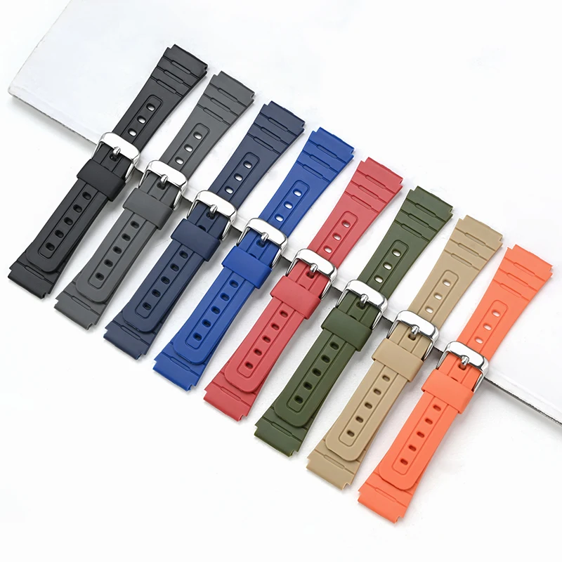 Resin Strap for Casio F-91W F-84 F-105 A158 159 AE-1200 1300 Stainless Steel Buckle Sport Waterproof TPU Replace Watch Band 18mm