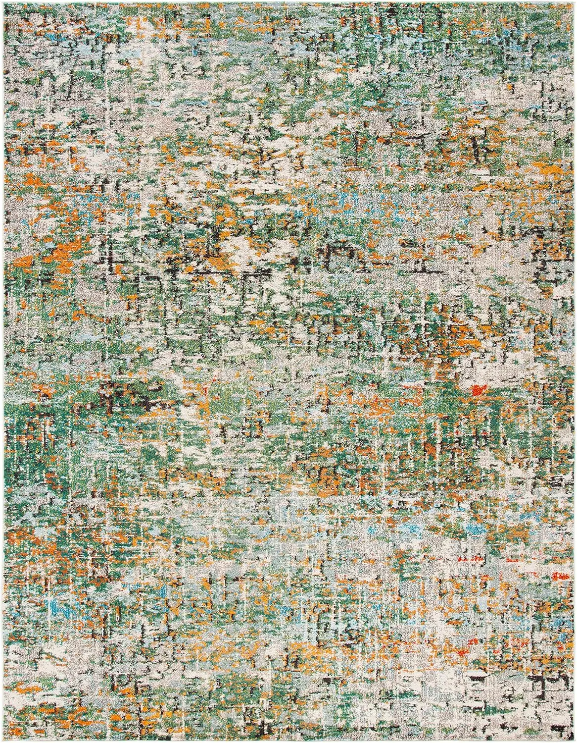 Area Rug , Green & Turquoise, Modern Abstract Design, Non-Shedding & Easy Care, Ideal for High Traffic Areas in Living Room