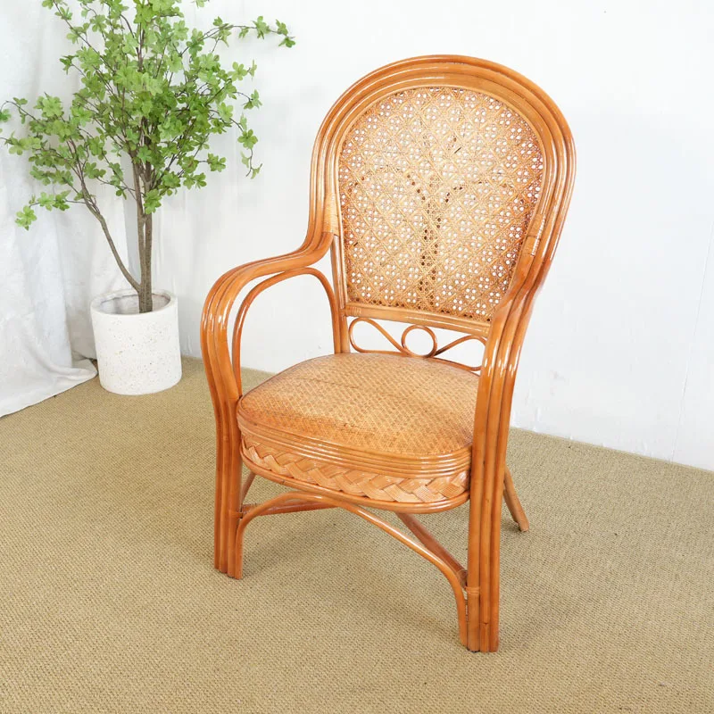

Brown rope rattan woven chair elderly backrest office balcony leisure