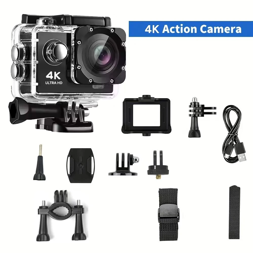 كاميرا الحركة 4K WiFi 2.0 بوصة تسجيل الفيديو 30 متر مقاوم للماء دراجة نارية شاشة تعمل باللمس 140 °   كاميرات رياضية بزاوية واسعة