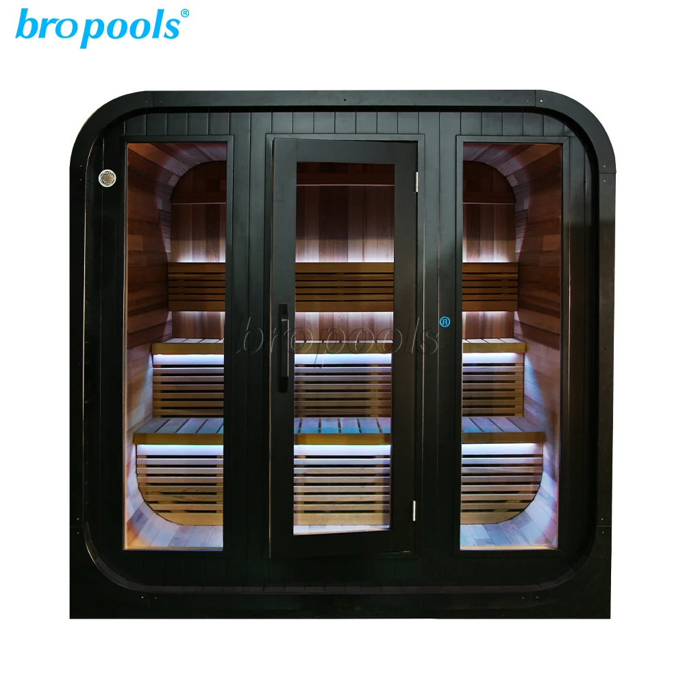 Modern Design Outdoor Cube Red Cedar 4-Person Electric Stove Heater Dry Steam Far Infrared Eco-Friendly Sauna Room Control Panel