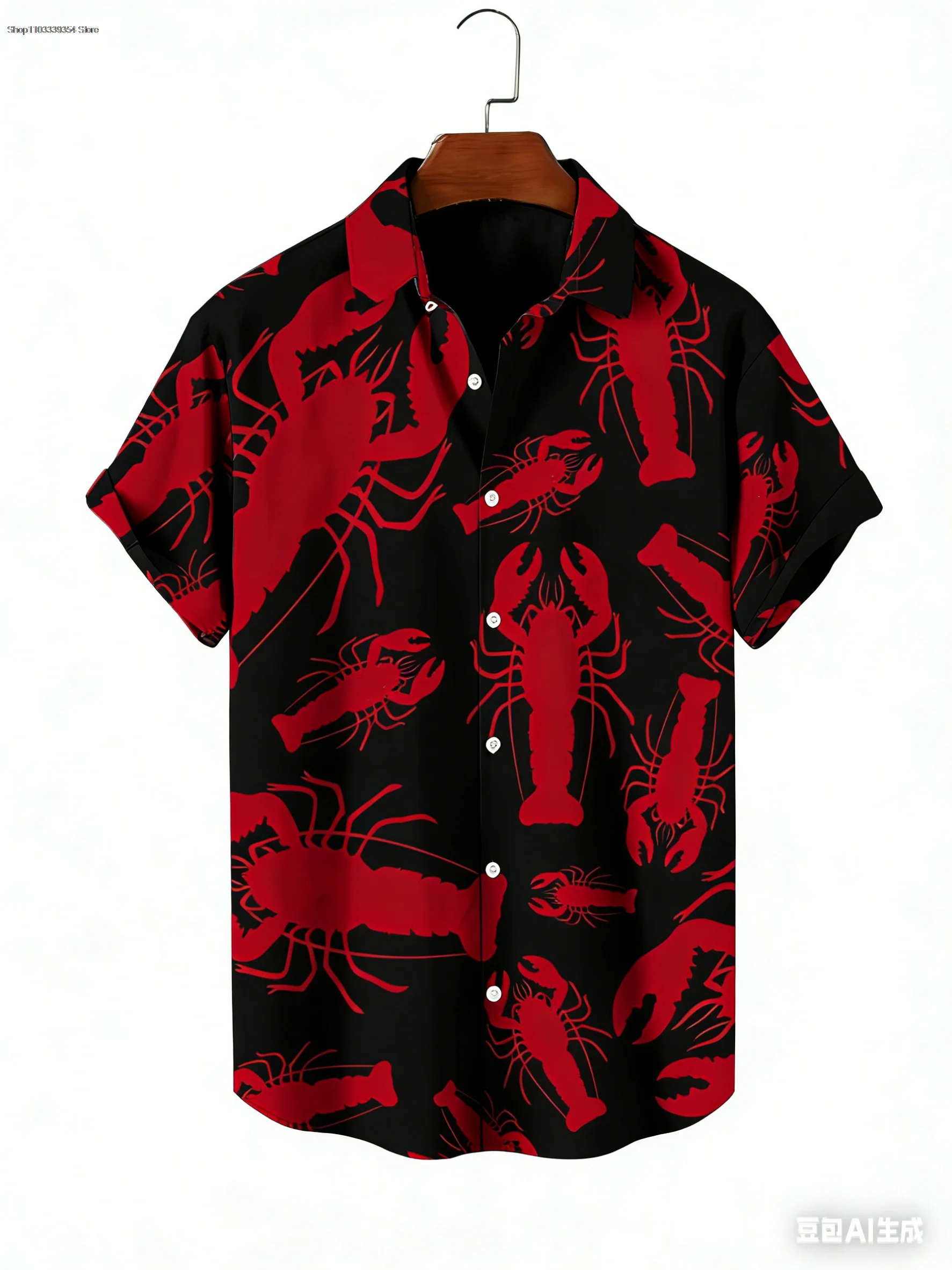 

Men Hawaiian Shirt Lobster Printing Shirt Leisure Shirt Summer Fashion Casual Beach Vacation Short Sleeve Men Clothing Tops