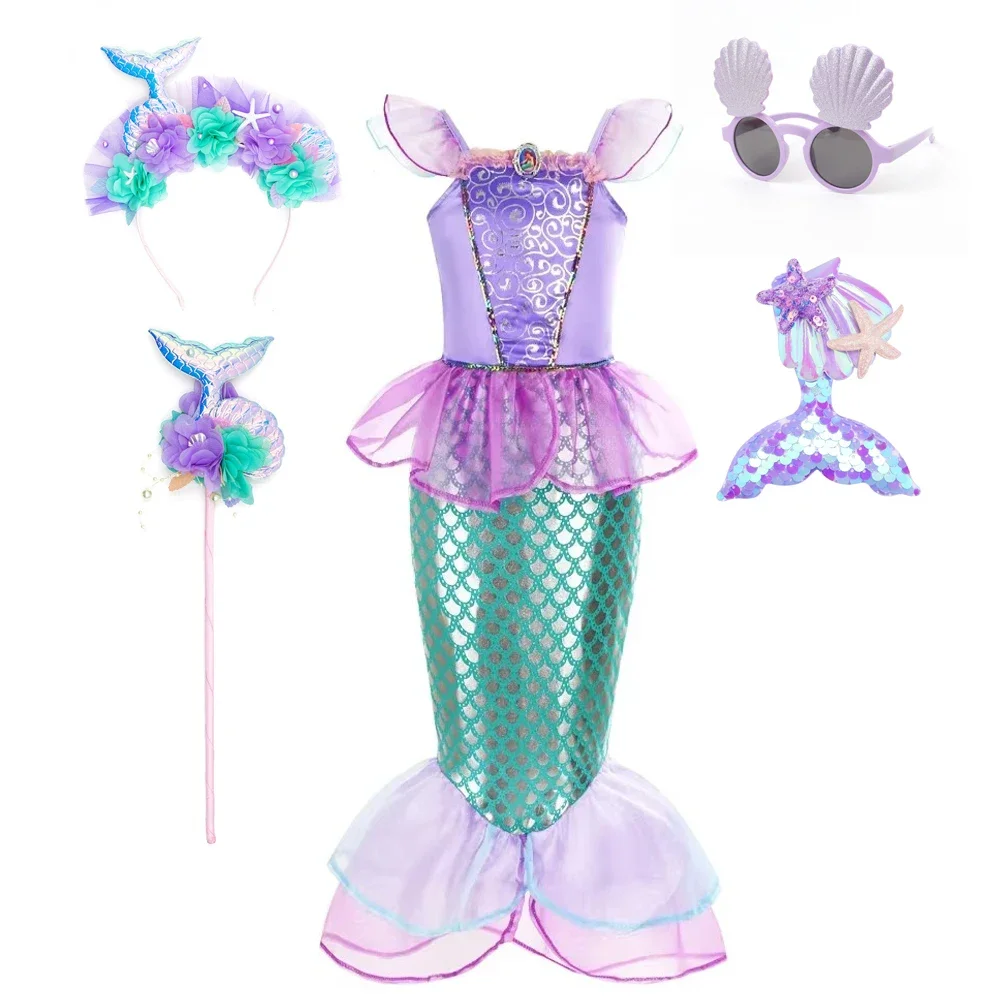Mermaid Costume Kids Purple Princess Dress For Girls Cosplay Children Carnival Birthday Party Mermaid Dress view 4