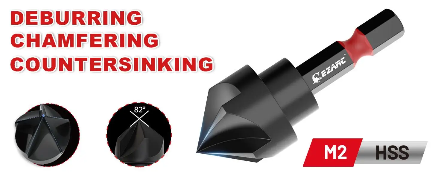 EZARC 5-teiliges Senker-Bohrerset für Metall 1/4” 3/8” 1/2” 5/8” 3/4” Senker-Bits 1/4'' Sechskantschaft 82 Grad 5-Schneiden M2 HSS – Detail 3