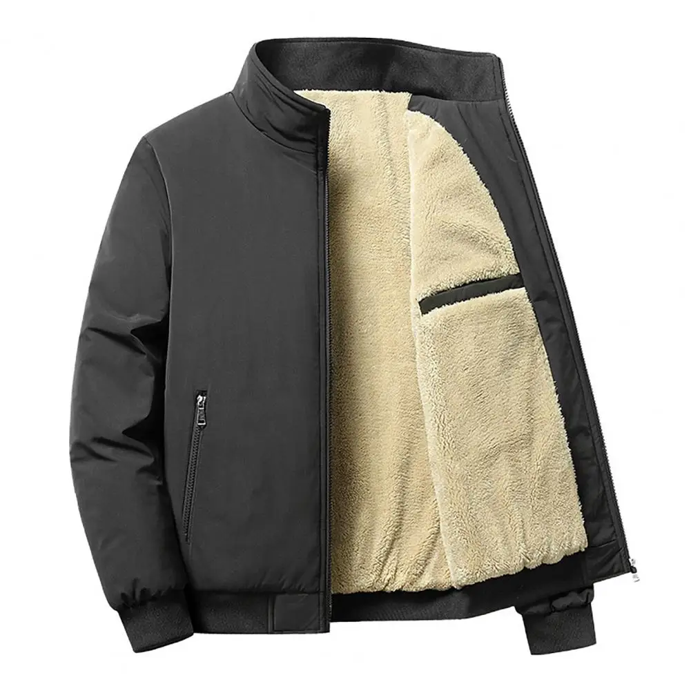 Chaqueta gruesa con forro de felpa para hombre, abrigo informal de manga larga con bolsillo y cremallera, prendas de vestir de lana, talla grande, Otoño e Invierno