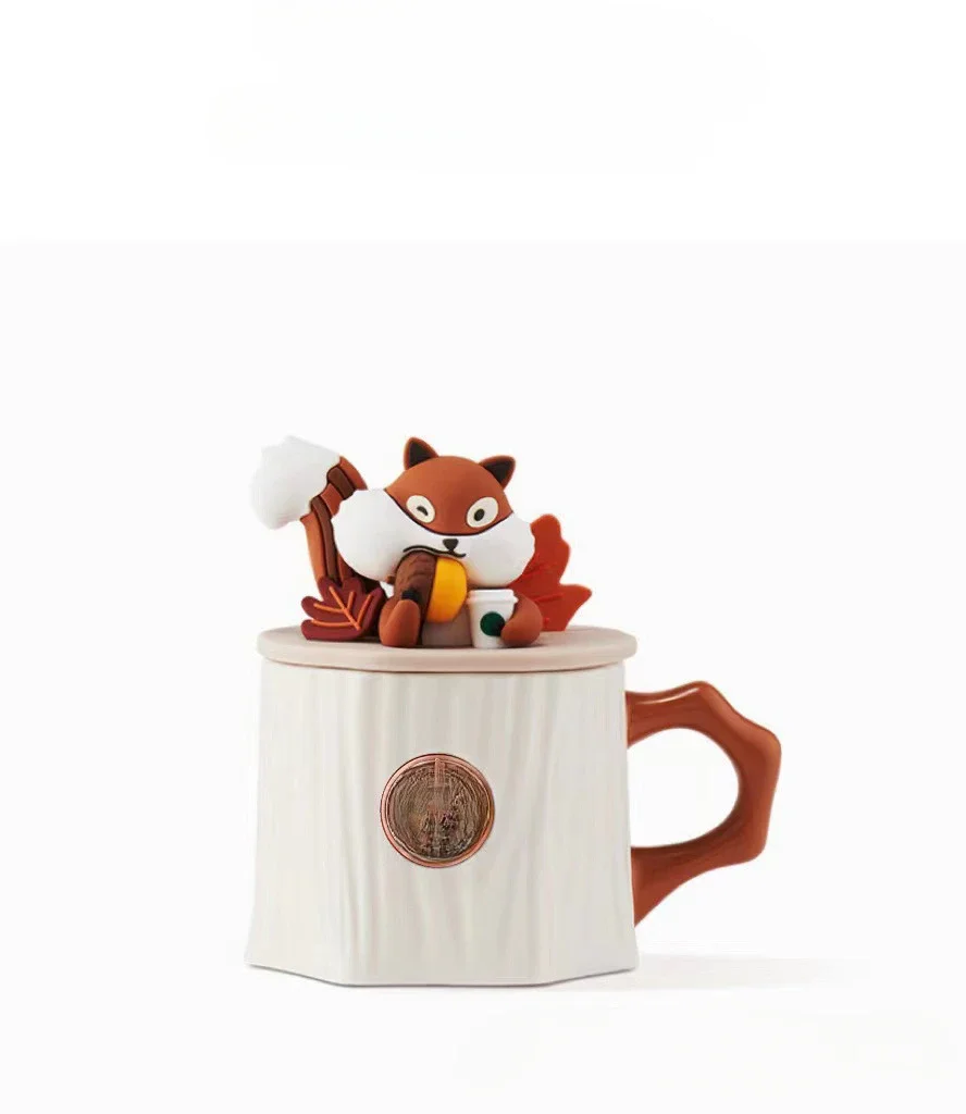 Hot Sale Cartoon Squirrel Stump Cup Lid Ceramic Coffee Cups Mug Mugs Drinking Juice Milk Home Office Gift for Girls