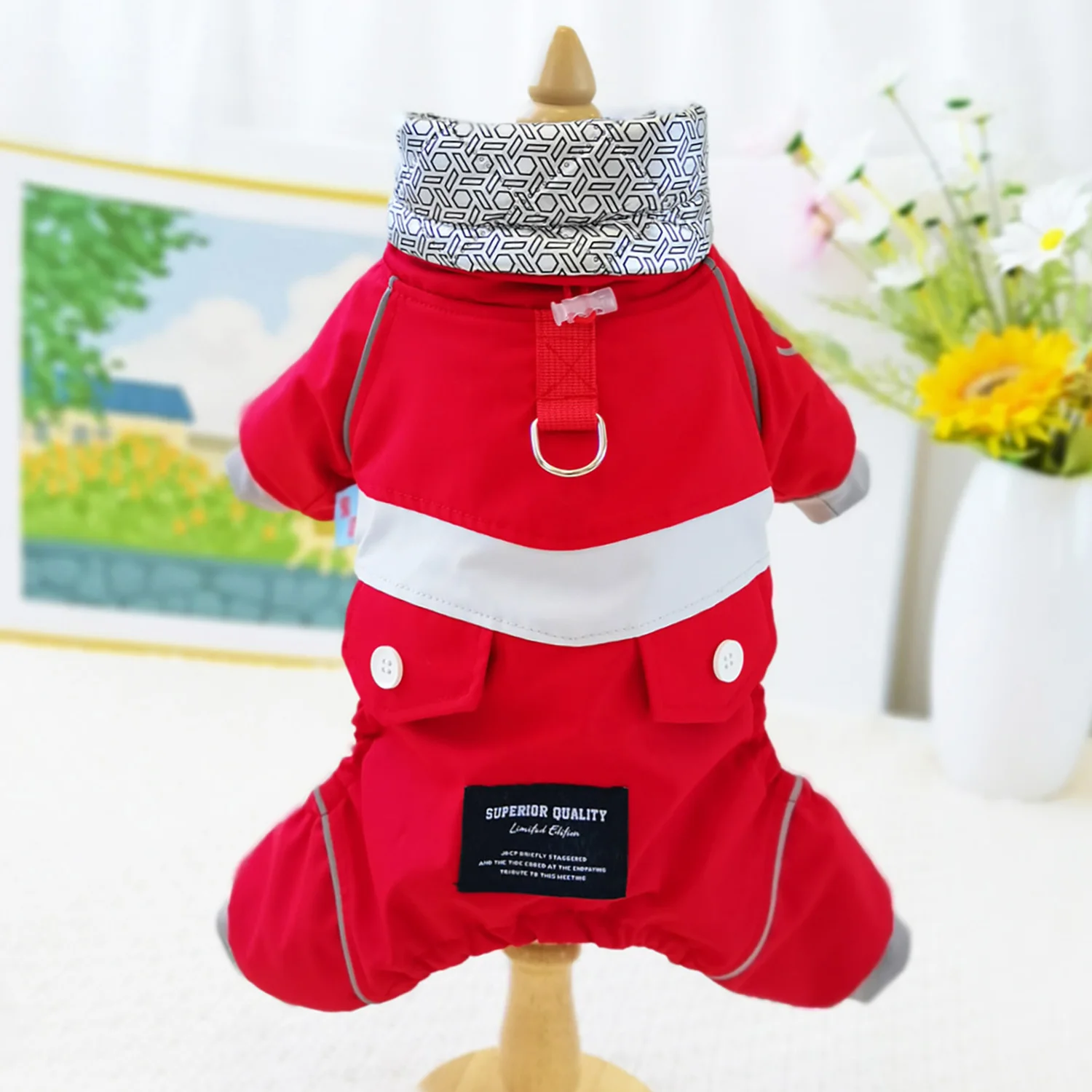 

Thiened down Dog Coat Winter Warm High Collar Four Legged Pet Clothes Pulling Harn Waterproof Outdoor Dog Jaet