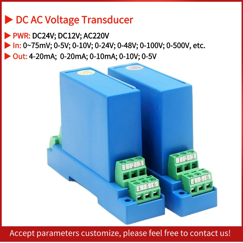 

DC24V AC220V High Precision 10V 100V 380V 465V Input Accurate Voltage Sensor 4-20mA 0-10V 0-5V Output Voltage Transducer