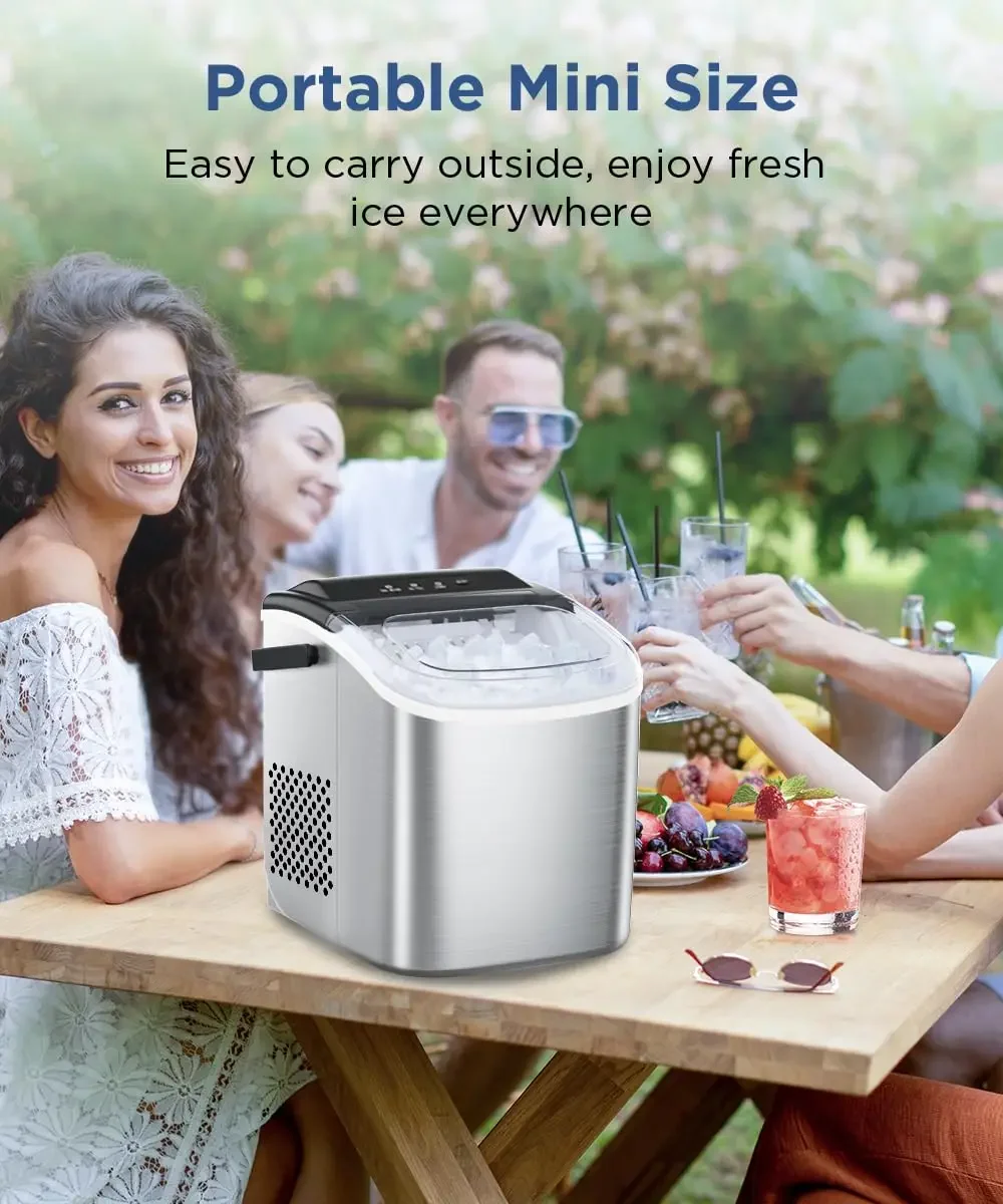 NEW Ice Maker Countertop, Stainless Steel Portable Ice Maker Machine with Self-Cleaning 26.5lbs/24Hrs 6 Mins/9 Pcs Bullet Ice