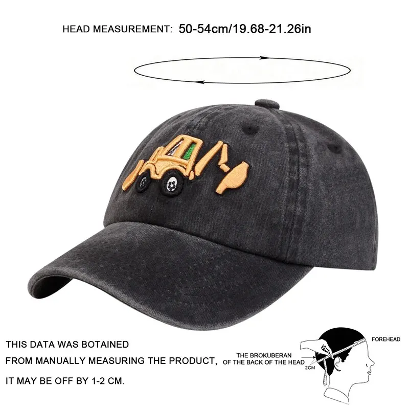 Children Excavator Embroidery Baseball Caps Washed Spring Summer Outdoor Adjustable Casual Hats Boy Girl Travel Sunscreen Hat