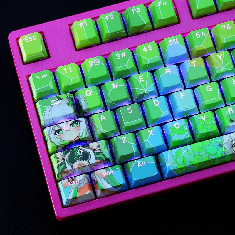 Imagem -02 - Chaves Conjunto Pbt Tintura Subbed Keycaps Dois Dimensional dos Desenhos Animados Anime Jogo Chave Tampões Oem Perfil Backlit Keycap para Genshin Nahida 108