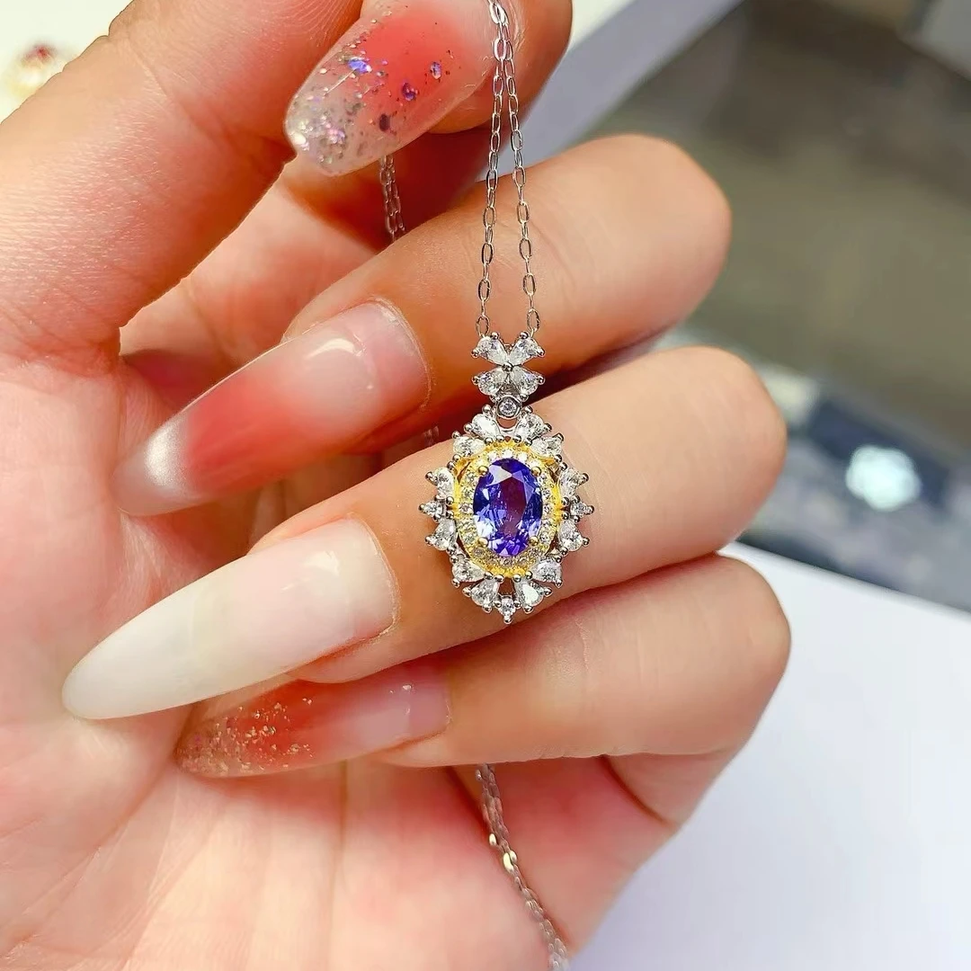 KJJEAXCMY Natural Tanzanite Pendant S925 silver electroplated locking color process, high clarity Full of luster Support testing