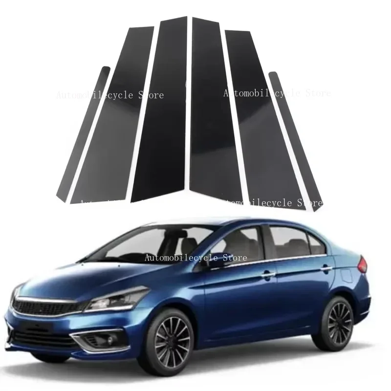 6PCS Glossy Black Pillar Posts Fit For Suzuki Ciaz 2014-2023   Window Moulding B C Center Sticker Cover