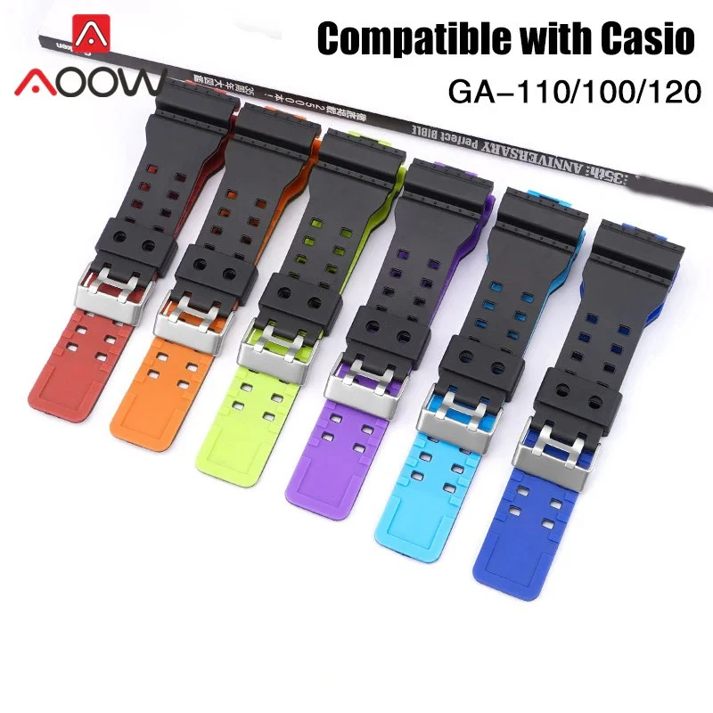 Resin Sport Strap for Casio G-SHOCK GA-100 110 GD-120 GLS-100 Matte Double Color Sport Waterproof Men TPU Replacement Watch Band