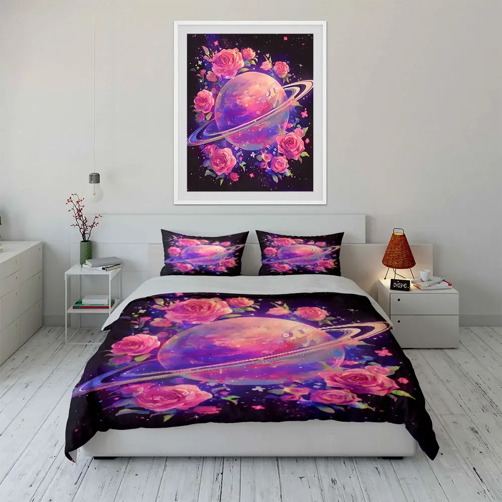 Romantic Galaxy Floral Decor Set Multiple sizes kid's and adults' bedroom Exquisite 3PC bedding set, gift