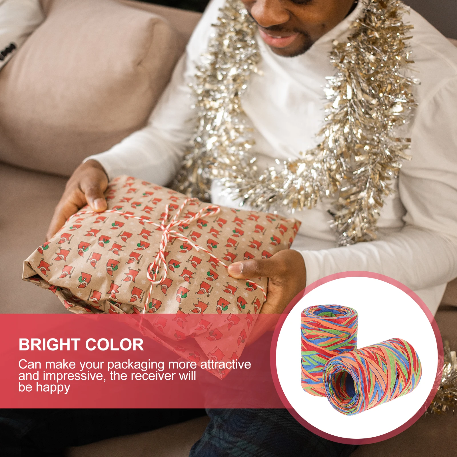 

2 Rolls Wedding Colorful Braided Rope The Gift Colored Raffia Paper Ropes Double Sided