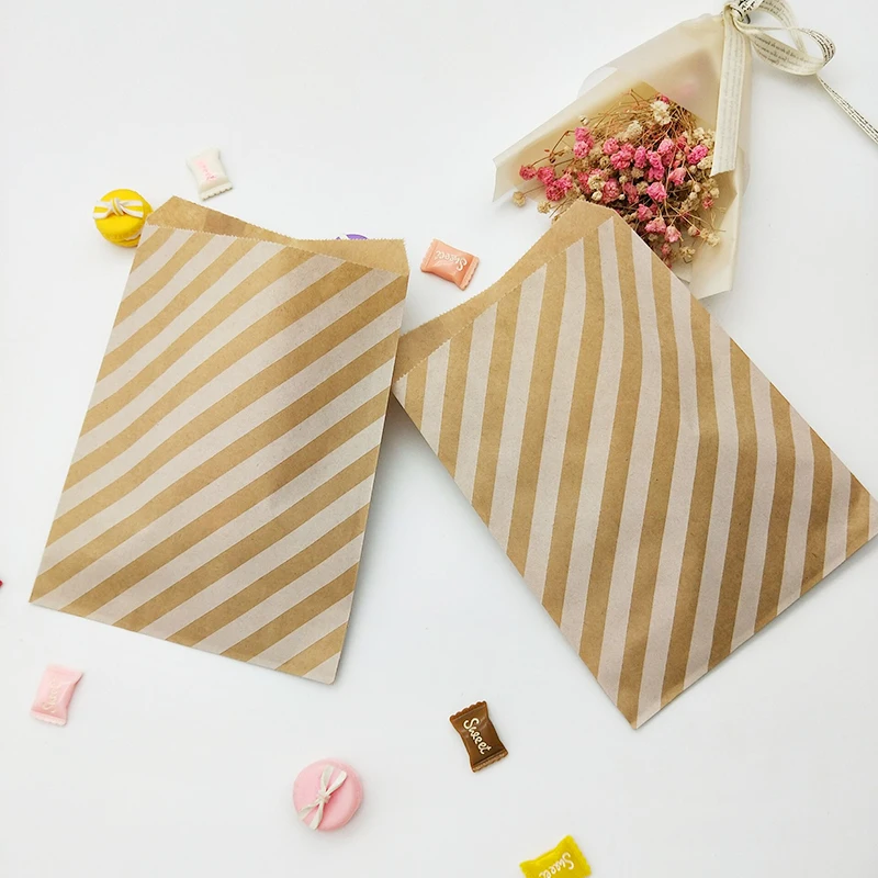Brown White Wave Dot Kraft Paper Bag 25pcs Candy Biscuit Popcorn Bags Packing Pouch Pastry Tool Wrapping Wedding Party Supplies