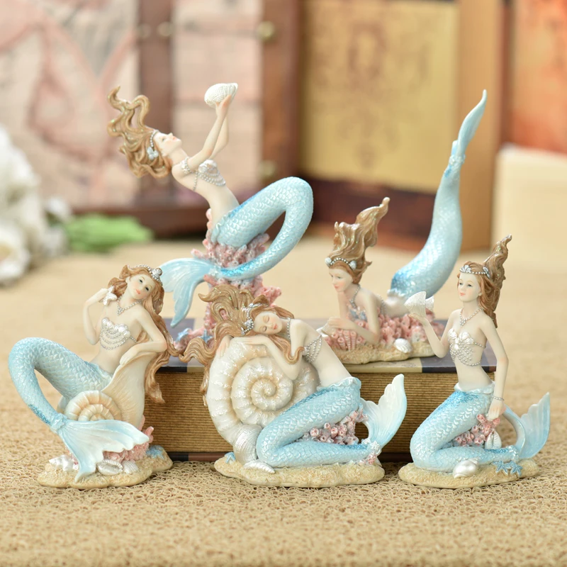 European Resin Mediterranean Mermaid Princess Ornaments Home Room Table Figurines Angel Girl Decoration Crafts Birthday Gifts