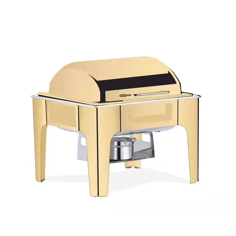 Party Catering Equipment Buffet Set Saving  Round Roll Top Chafer  Luxury Gold Fuel Food Warmer Chafing Dishes