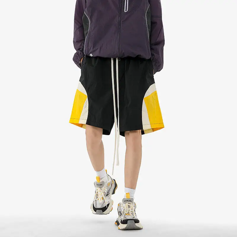 

Color Blo Повседневные мужские orts Qui Dry Спортивные брюки с пятью точками Свободные прямые брюки средней длины с завязками Лето Leisu...