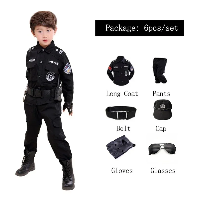 Cosplay Children Policeman Costumes Kids Christmas Party Carnival Police Uniform Halloween Boys Army Policemen Clothing Gift Set