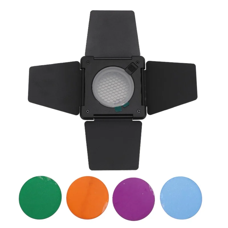 باب الحظيرة مع شبكة قرص العسل 4 مرشحات جل ملونة 4 أوراق Barndoor لـ Mini Bowens Mount Video Light عاكس قياسي #2