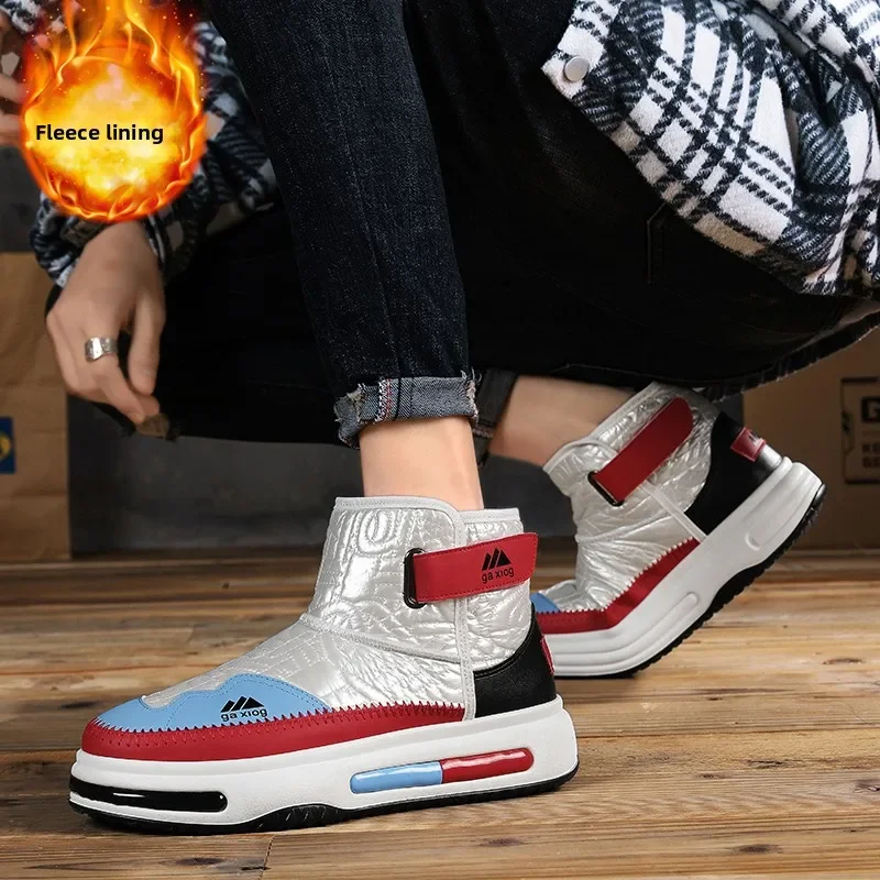 

High Top Velvet Cotton Shoes, Snow Boots, Men's Shoes Anti Slip Bright Color Men's Warm Fluffy Snow Boots