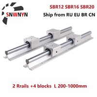 2pcs Linear Guide Rail SBR12/16/20 200 300 500 600 800 1000mm + 4 SBR12UU/SBR16UU Bearing Blocks For CNC 3D Printer