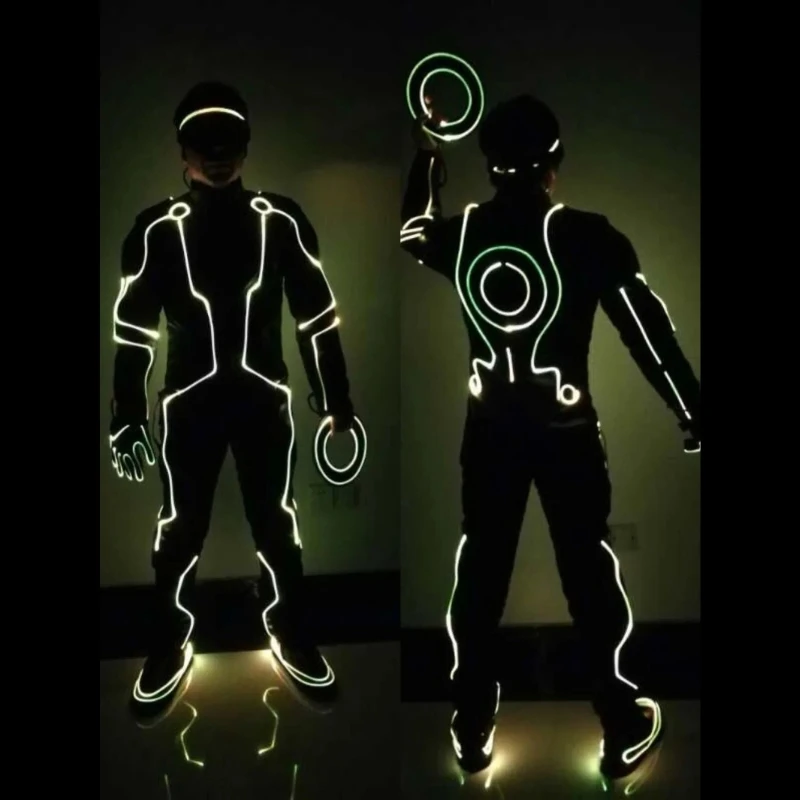 LED Dance Costumes Luminous  Tron Suit Light Up Clothing Glowing Dancer Stage Performance DJ Disco Dress