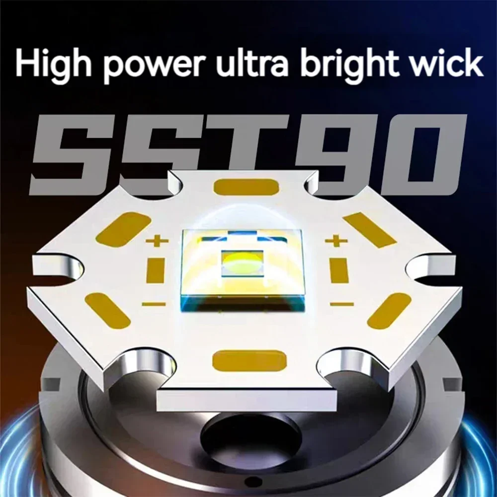 High Power 300W white laser Flashlight COB Strong Light LED Portable Torch USB Rechargeable Built In Battery With Power Display