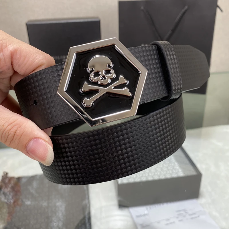 2024 Skull Head Belt Minimalist Belt Cowhide Men's Business Fashion High Quality Comfortable Europe new PP Metal Buckle