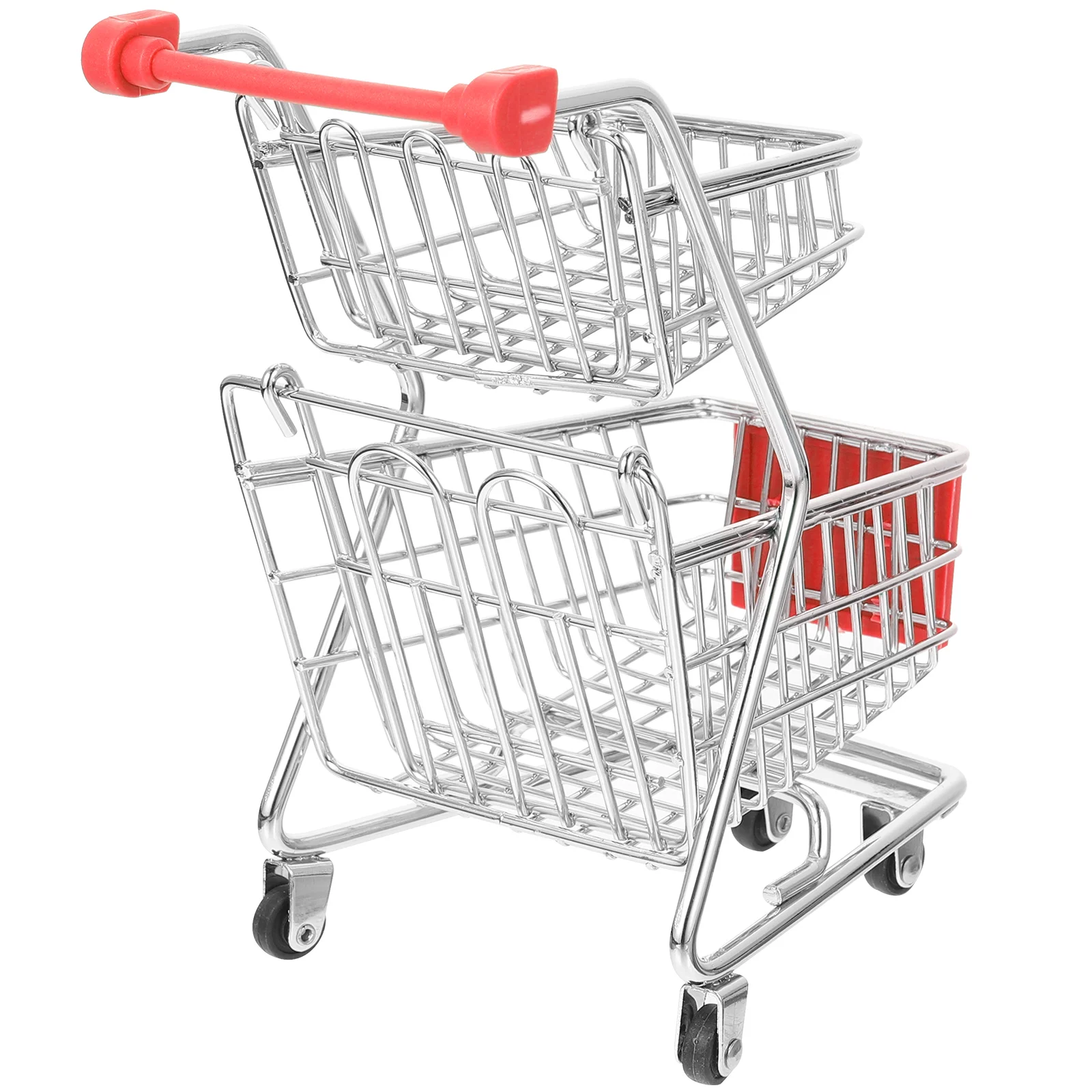 Double Layer Mini Shopping Cart Child Toys Miniature Wrought Iron Plastic Supermarket Handcart