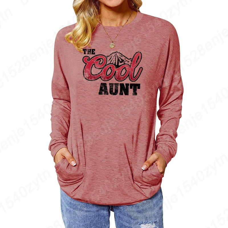 

Hot Selling Blouse Women Long Sleeve T Shirt The Cool Aunt Graphic Sweatshirt Casual Crew Neck Tunic Tops Soft Pure Color Blouse