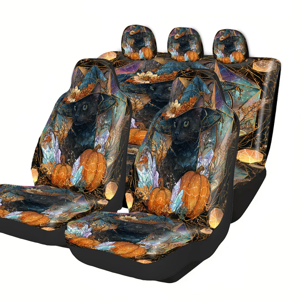 

2-5 Seat Set Car Seat Covers - Black War Horse Print, Polyester Fabric, Easy Install & Washable, Non-Slip & Absorbent, Universal