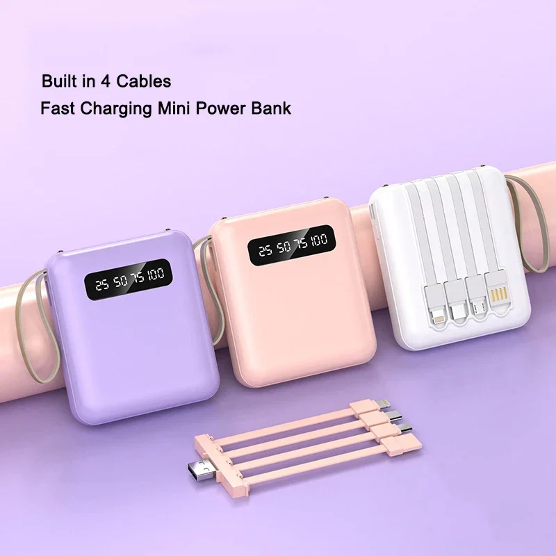 Nowy Mini Power Bank 30000 mAh o dużej pojemności Przenośny, szybko ładujący się akumulator zewnętrzny Power Bank z kablem do iPhone'a Xiaomi