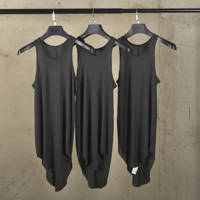 High Street Tees Men's RO25 Ultra-thin Semi Transparent Sleeveless Tank Top with Wool Fashionable Tailcoat Style Charcoal Gray