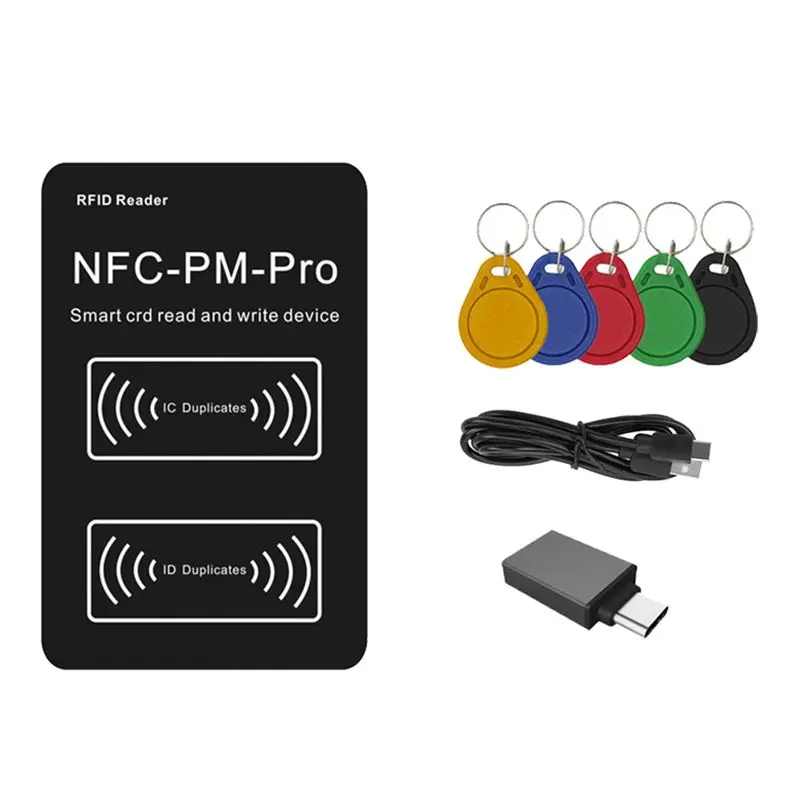 ABKN-RFID Smart Chip Reader PM PRO Decoder+5XUID Keychain Key Copier 13.56Mhz 125Khz Badge Write Token ID IC Tag Clone
