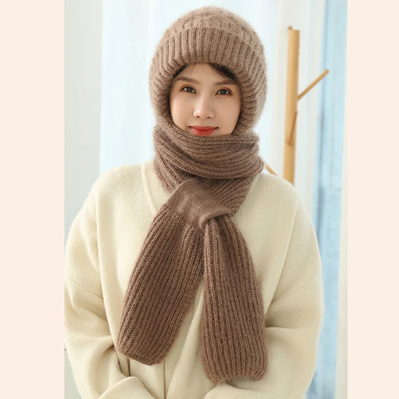 New Plush Hat And Scarf All In One Knitted Women Winter Warm  display picture 3