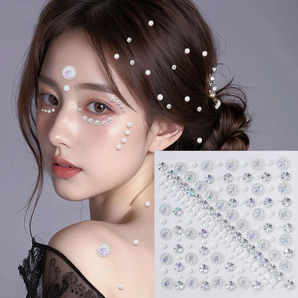 

1pc 3D Pearl Diamond Face Gems Tattoo Sticker Self Adhesive Festival Star Crystal Rhinestone Stickers for Face Eye Makeup Jewels