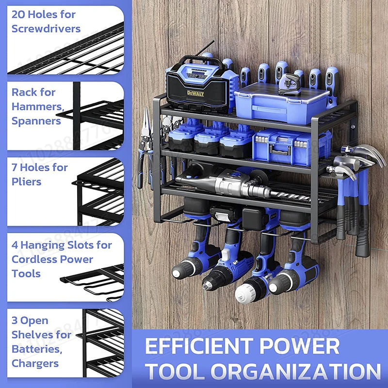 Four-layer Hand Drill Stand Wall-mounted Power Tool Rack Charging Drill Storage Rack Garage Tool Storage Rack