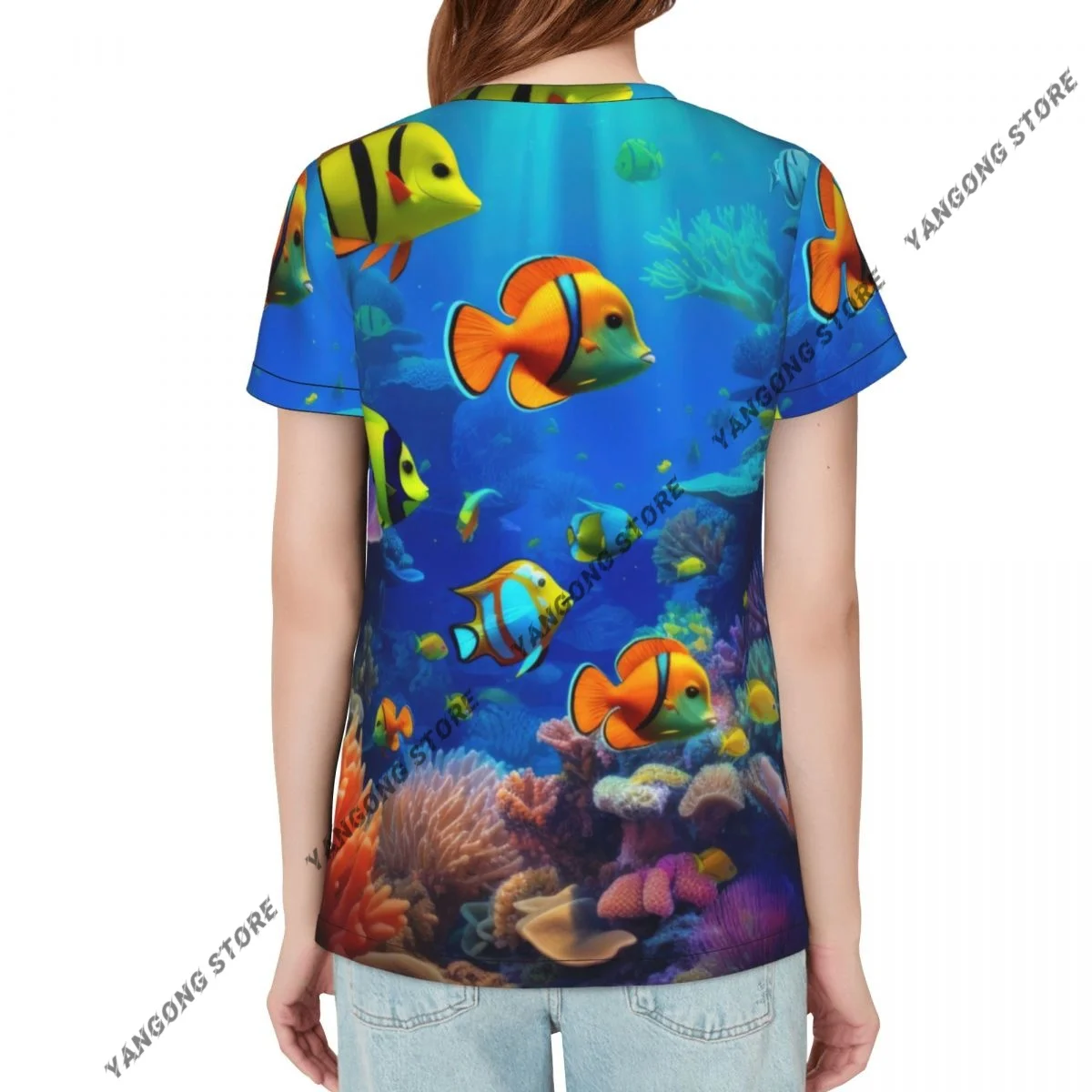 Women's T-shirt Underwater Tropical Fish Corals Tshirt Women Casual O-Neck Short Sleeve Tops Tees Clothing