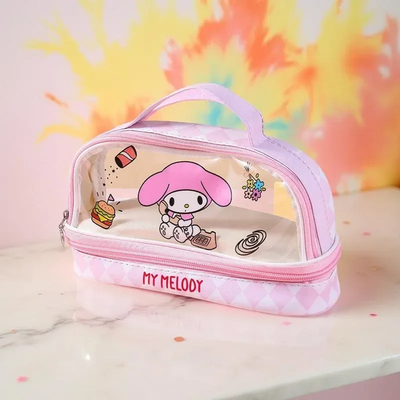 Cinnamoroll & Kuromi Klarer 2-lagiger Organizer – Kosmetiktasche mit großem Fassungsvermögen für Schule/Toilettenartikel, wasserdichte Aufbewahrungstasche