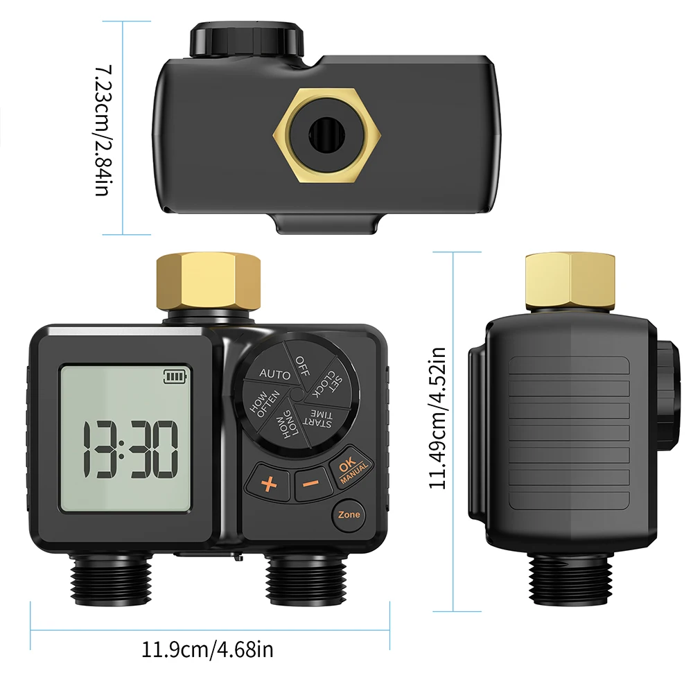 Garden 2-Zone Programmable Timer 2000mAh Built-in Battery IPX6 Garden Timing Watering Valve Lawn Automatic Irrigation Controller